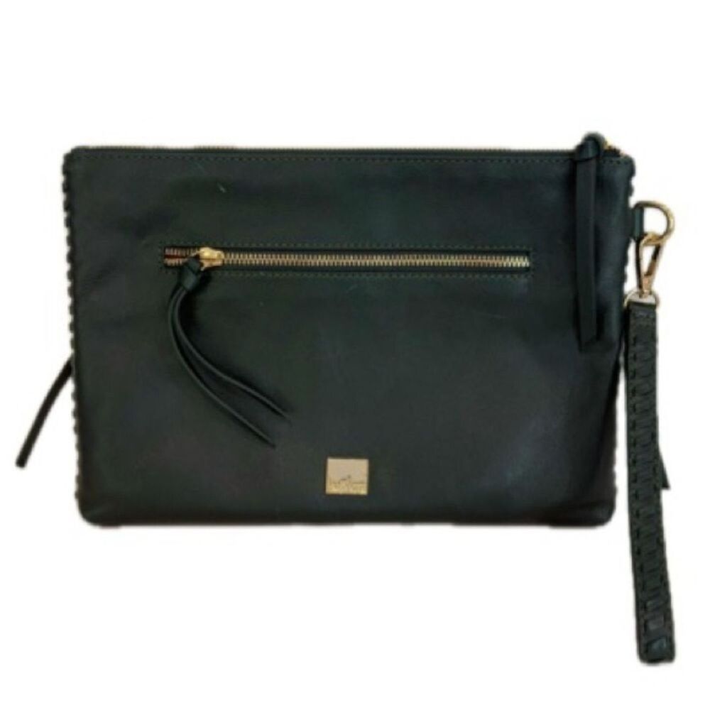 Kooba Emerald Green Leather Clutch Purse Bag Rectangular Large Wristlet Purse